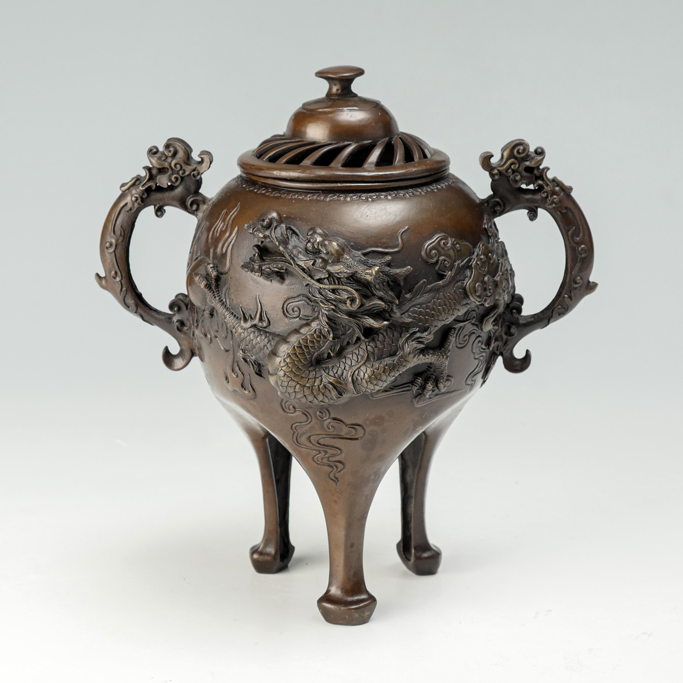 JAPANESE BRONZE DRAGON LIDDED CENSOR: