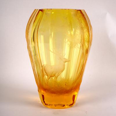Moser, an amber glass vase, engraved