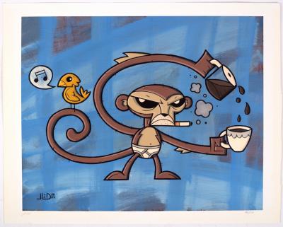 Jed/Monkey Pouring Tea/signed print,