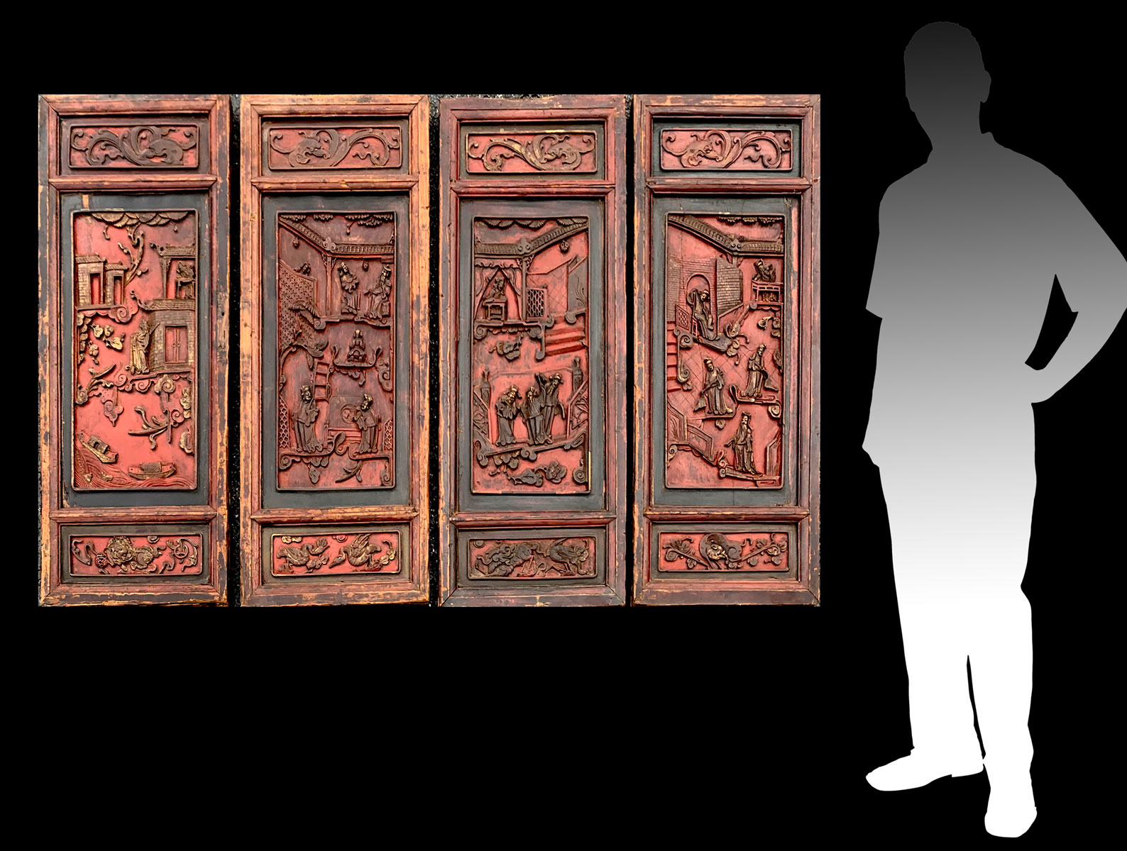 4 EARLY CHINESE LACQUERED WALL 36cffa