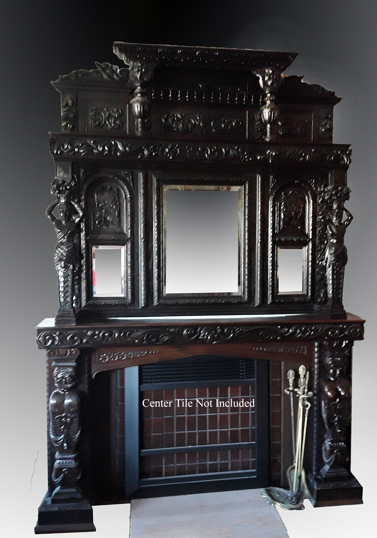 19TH C. CARVED FIREPLACE MANTLE/SURROUND: