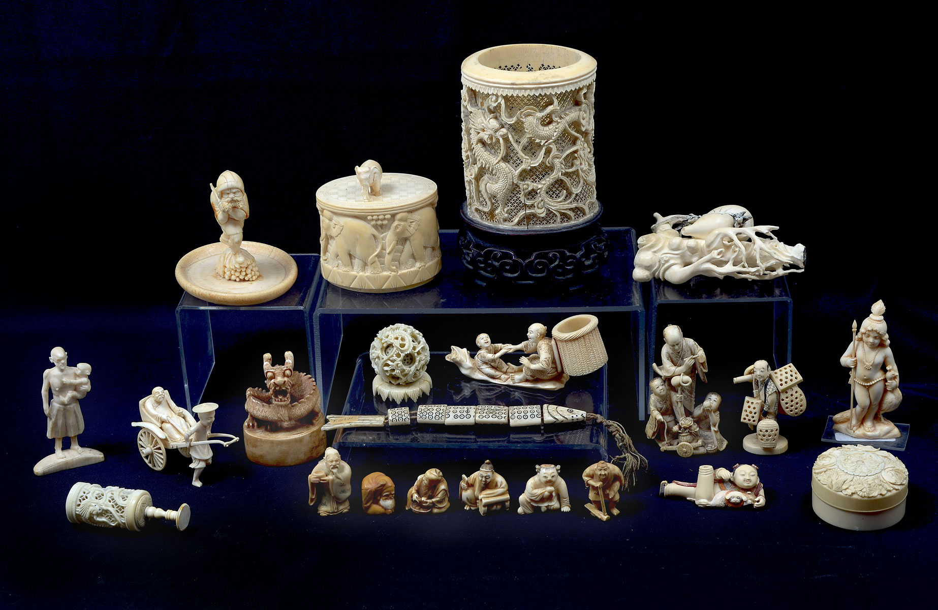 22 PC. CARVED IVORY COLLECTION: