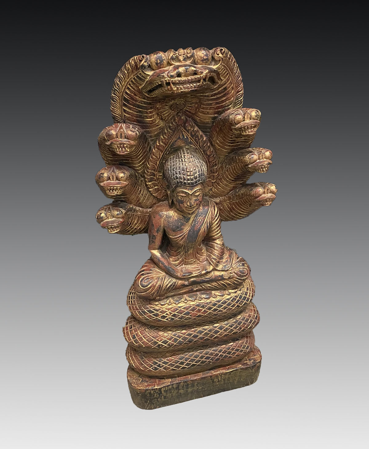 CARVED WOOD SEATED BUDDHA WITH