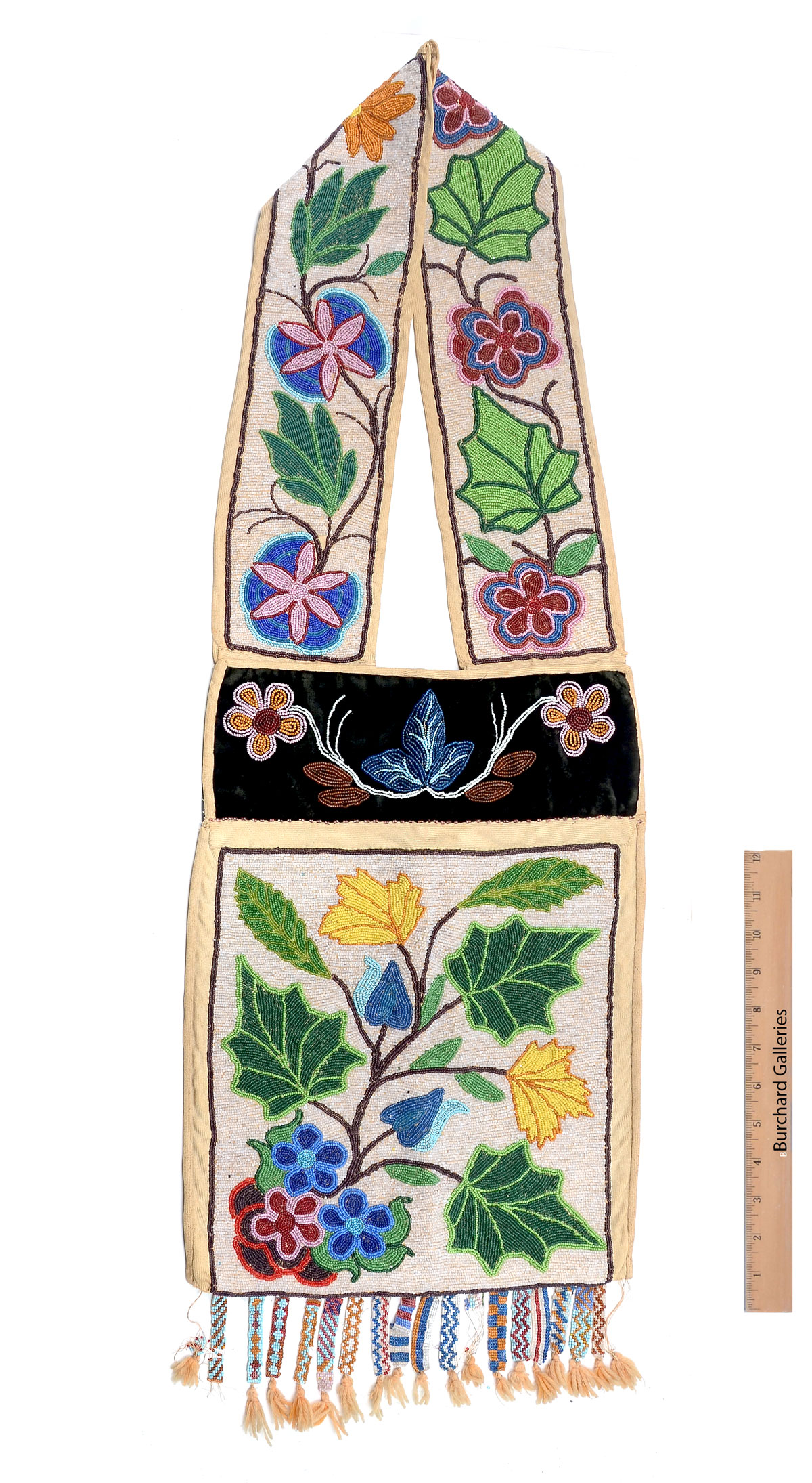 1900S CHIPPEWA BEADED BANDOLIER BAG: