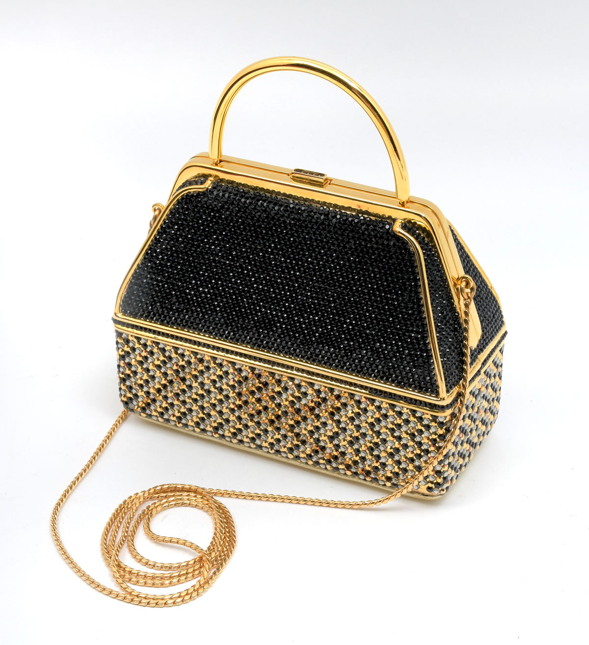 JUDITH LEIBER CROSS BODY BLACK AND GOLD