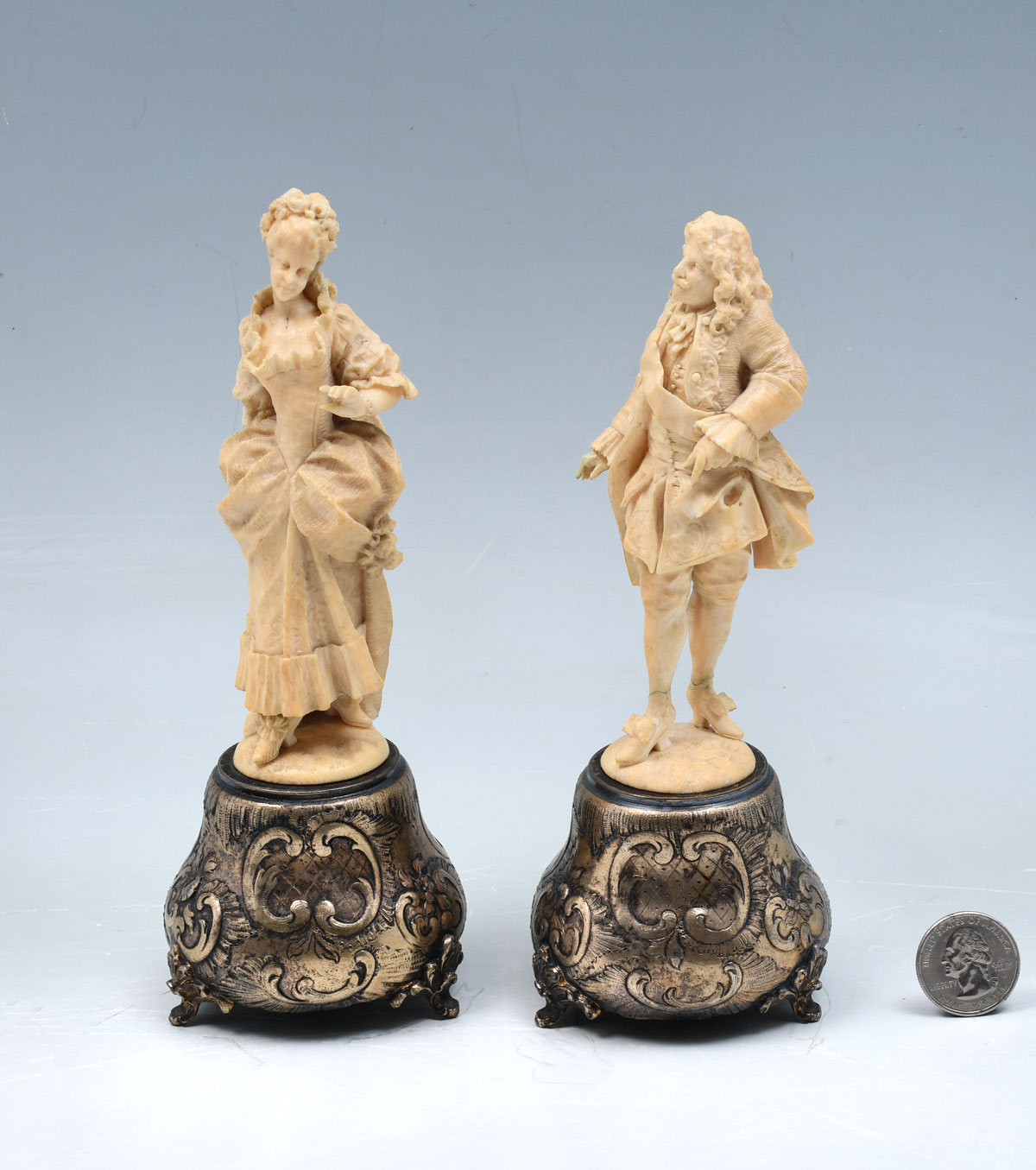 2 CARVED CONTINENTAL IVORY FIGURES