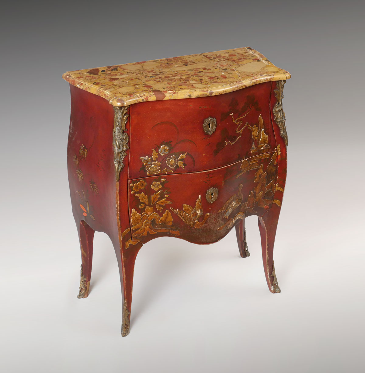 MARBLE TOP 2 DRAWER CHINOISERIE