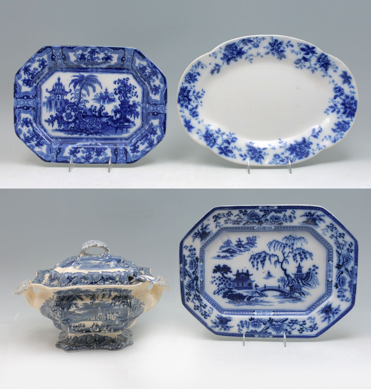 4 PC. BLUE AND WHITE TUREEN & SERVING