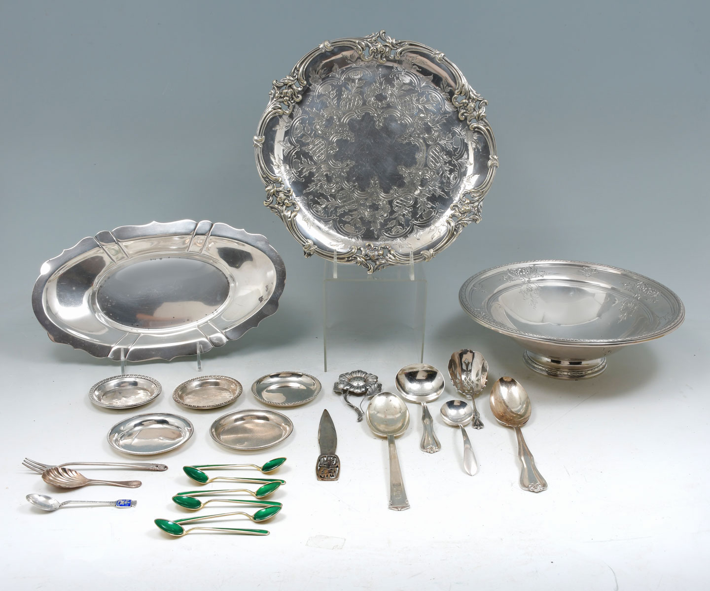 MISC. STERLING & SILVER PLATE COLLECTION: