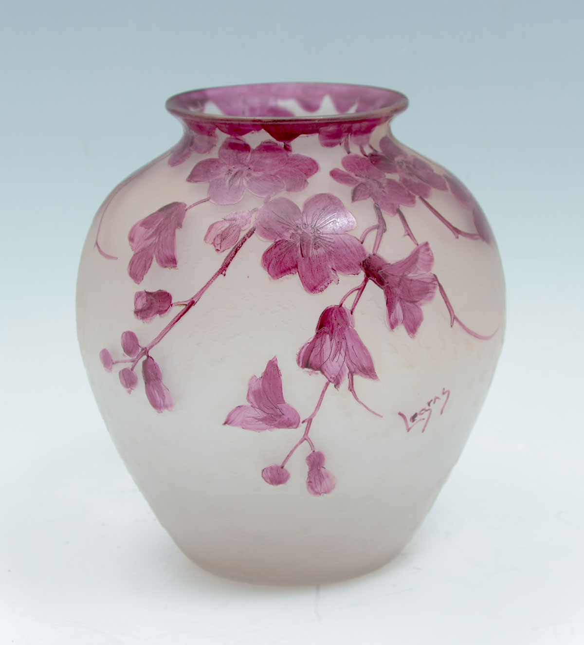 LEGRAS CAMEO GLASS DOGWOOD VASE: