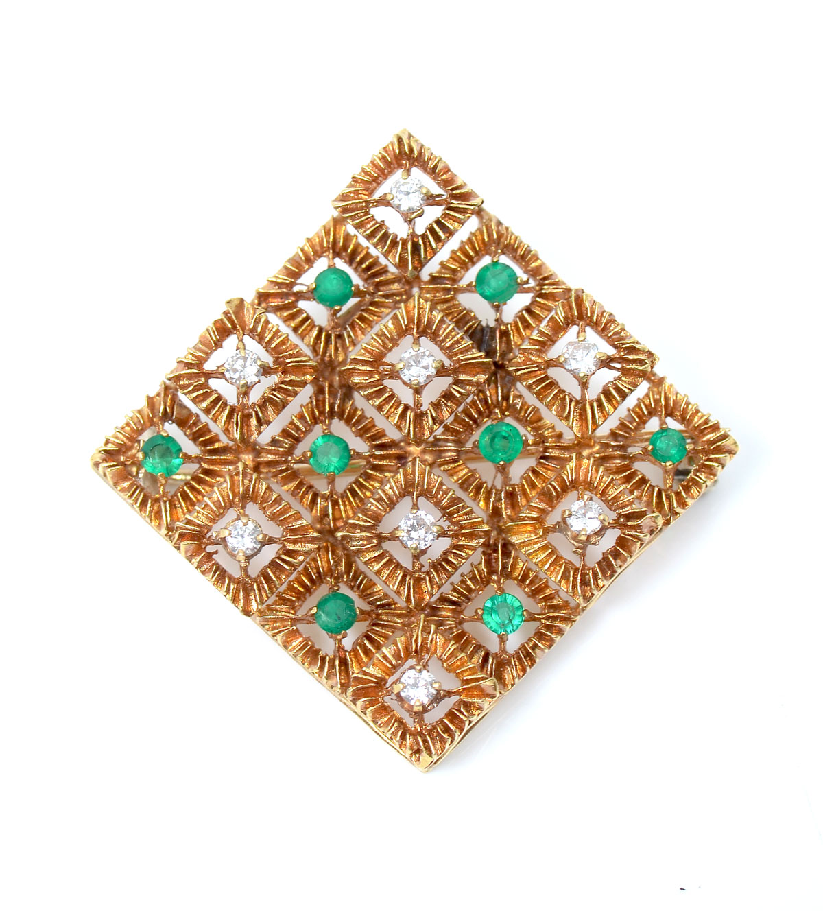 18K EMERALD & DIAMOND BROOCH: 18K