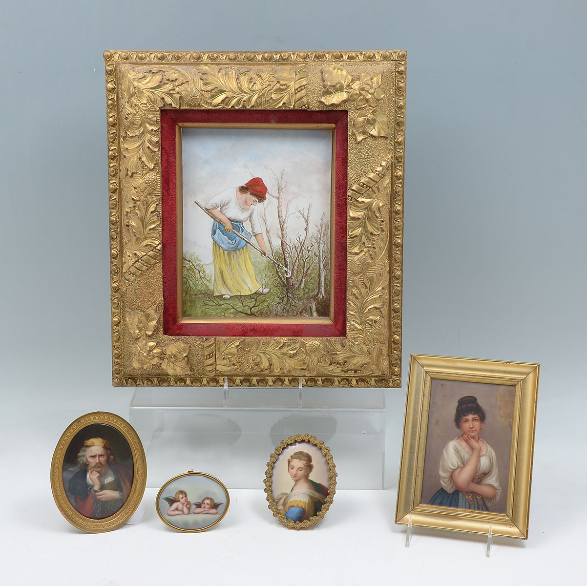 5 MINIATURE PAINTINGS ON PORCELAIN: