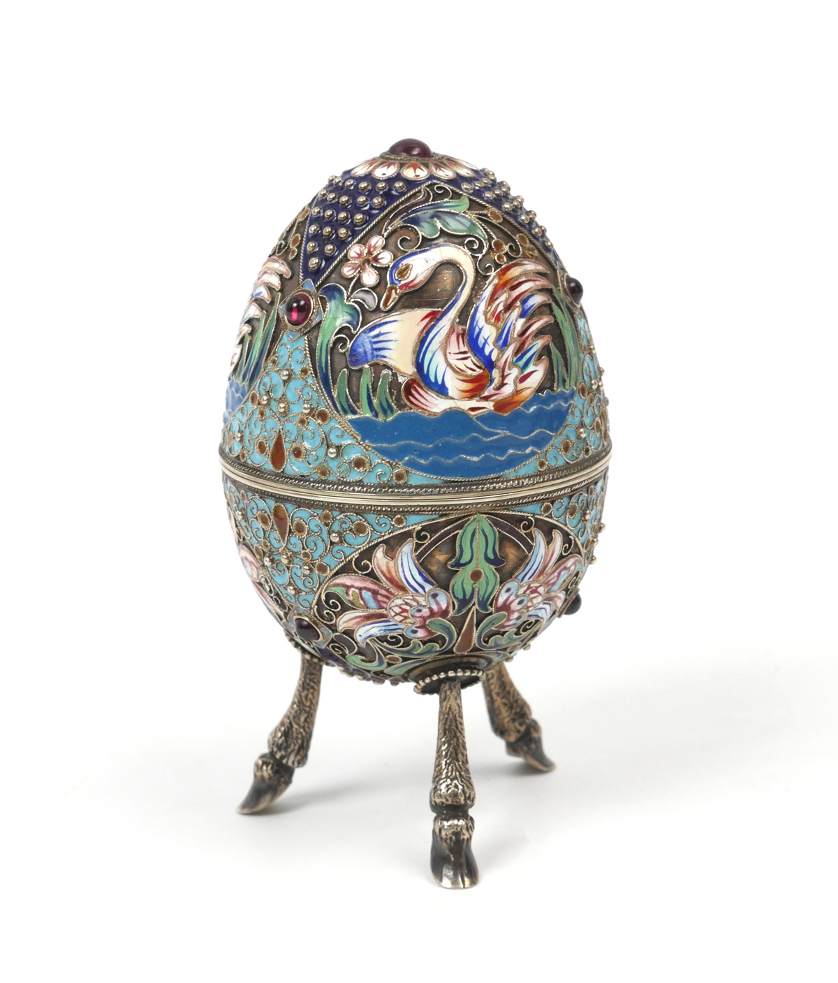 RUSSIAN SILVER GILT & CLOISONNE EGG