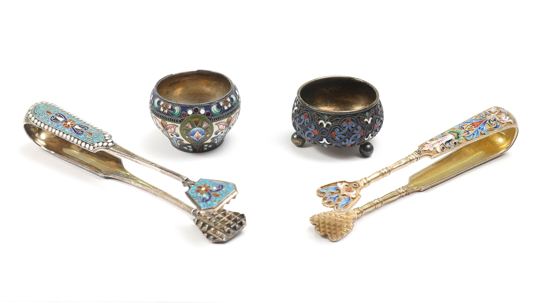 4 PIECE RUSSIAN SILVER ENAMELED 36d1de