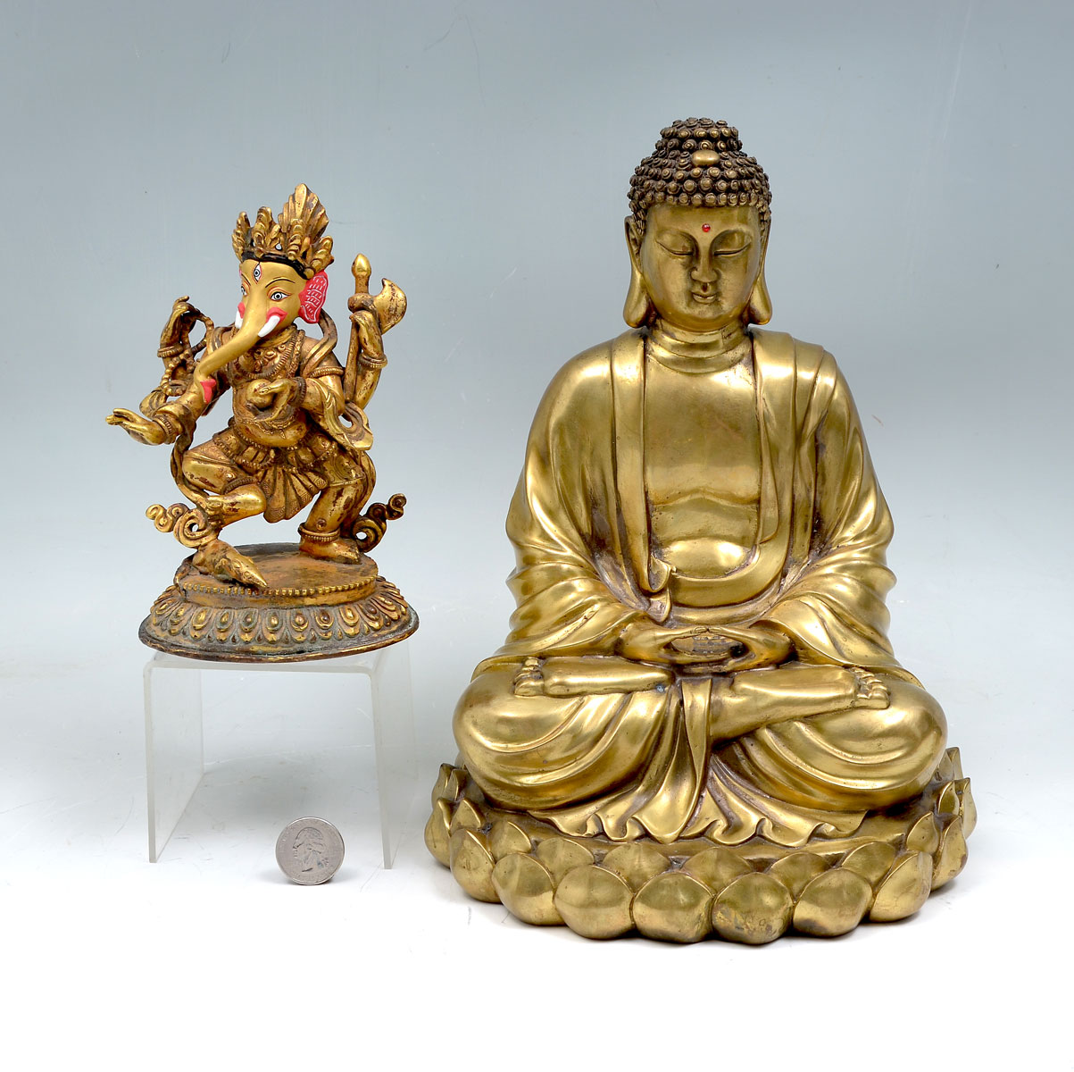 2 PIECE BRONZE BUDDHA AND GANESH 36d1f9