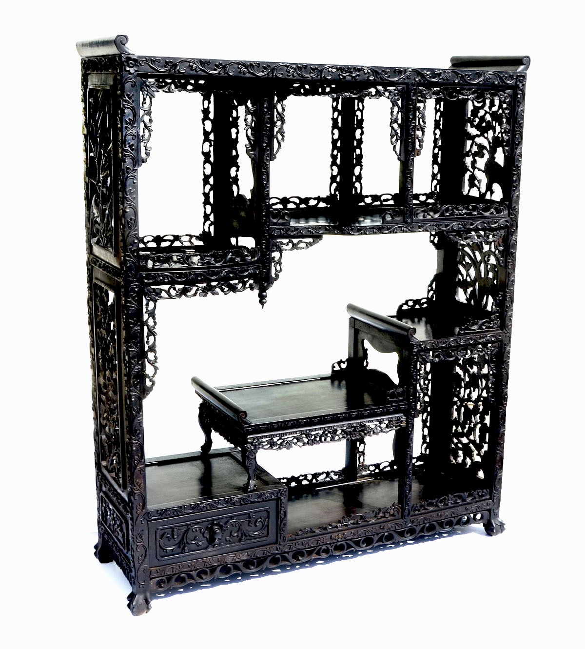 CHINESE CARVED HARDWOOD ETAGERE  36d209