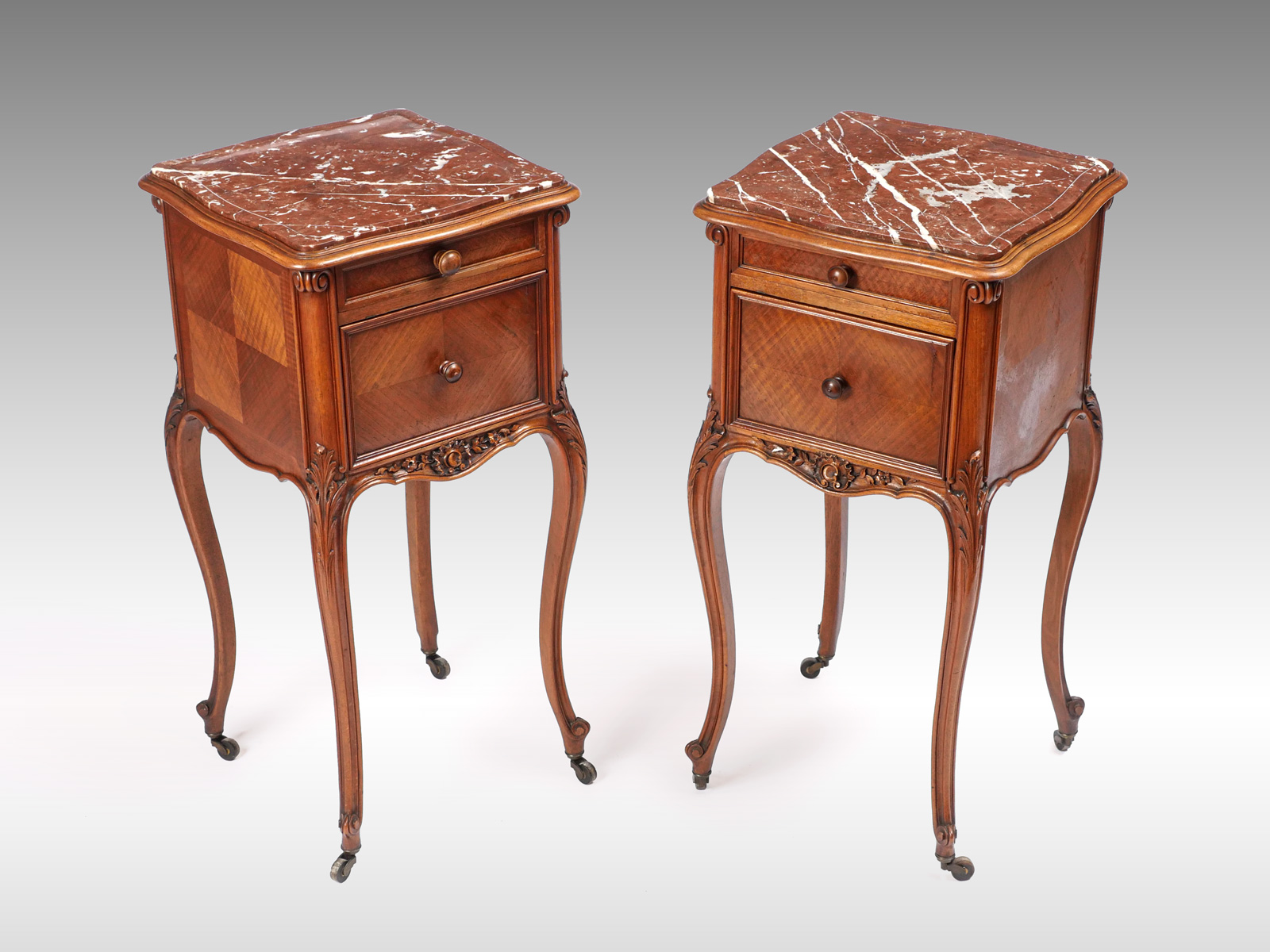 PAIR OF FRENCH MARBLE TOP NIGHTSTANDS  36d222