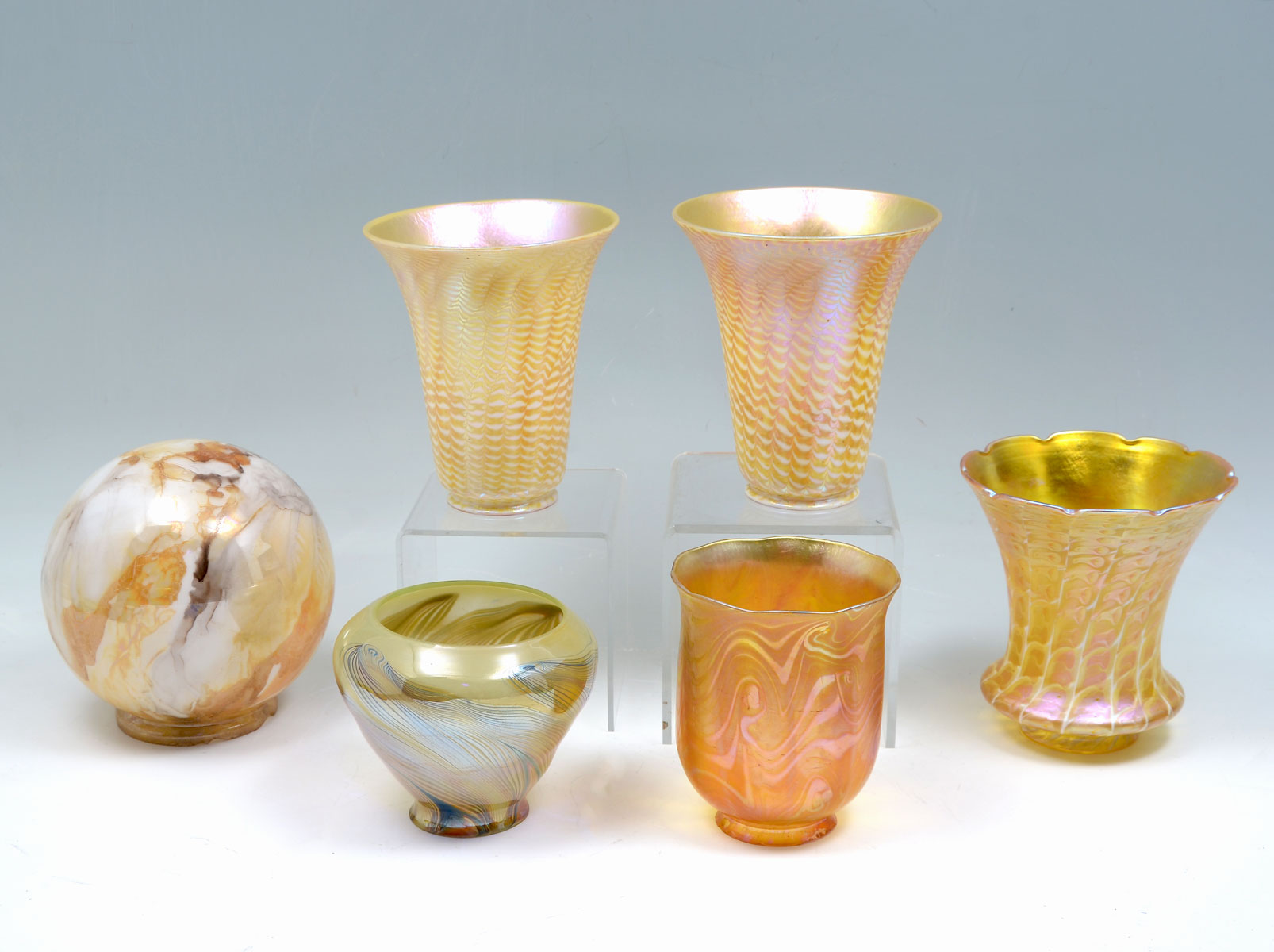 6 PC. ART GLASS SHADES TO INCLUDE