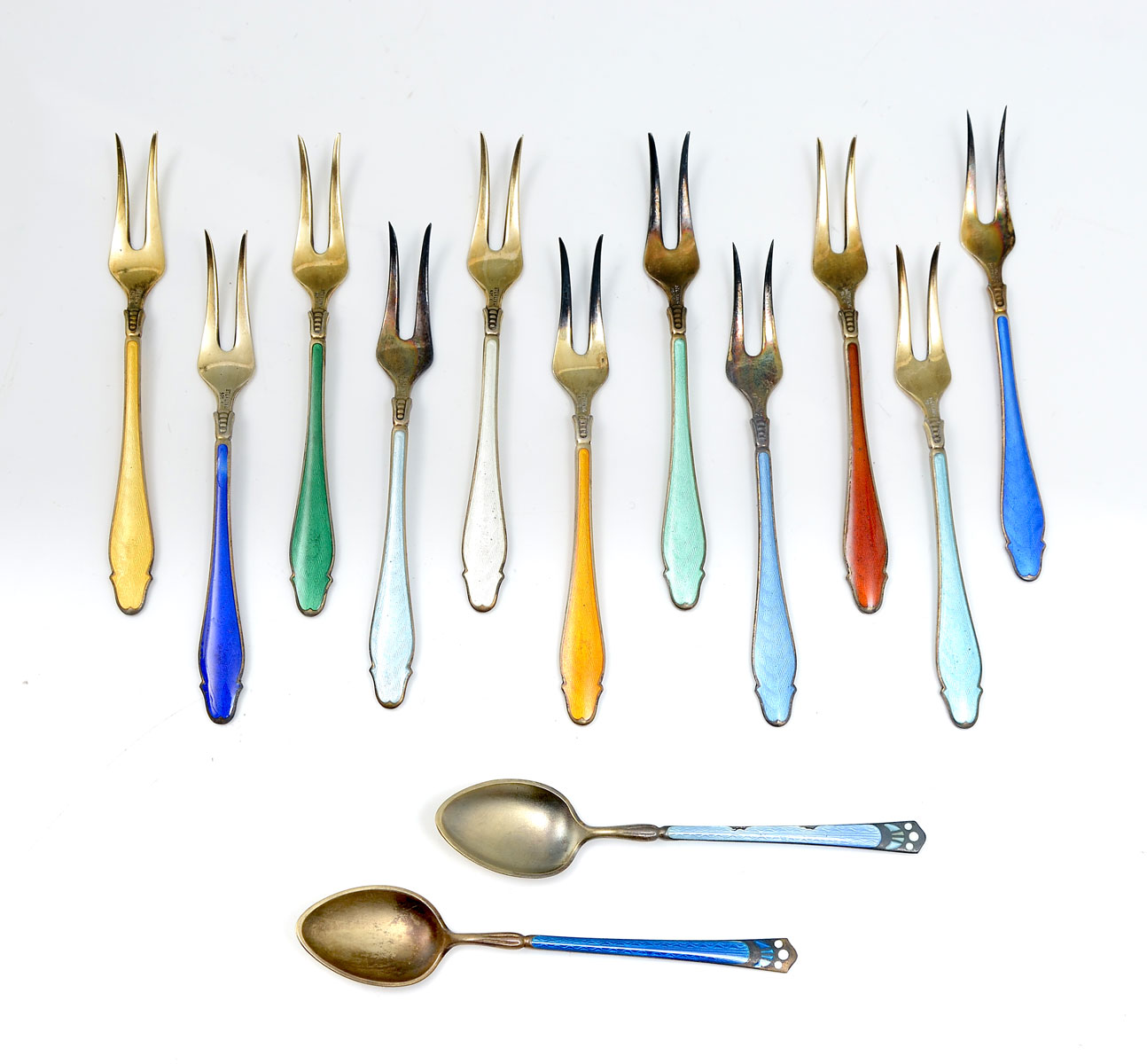 11 PC. HESTENES ENAMELED STERLING