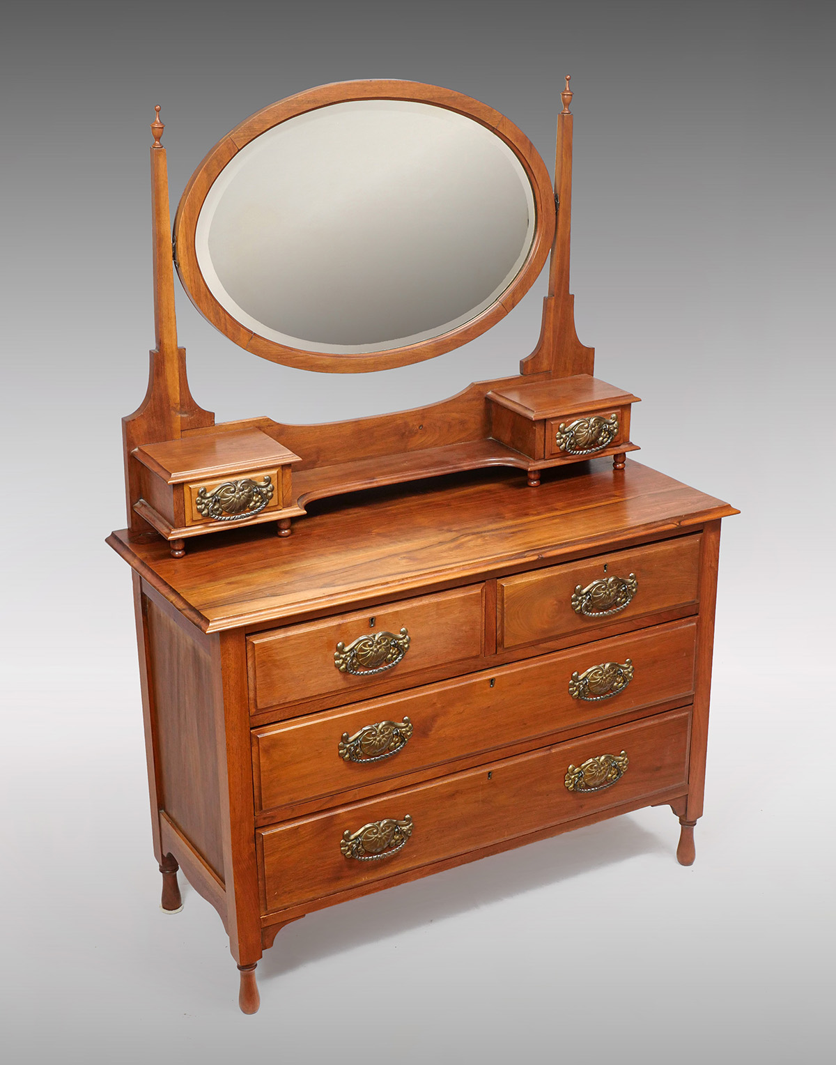 6 DRAWER MIRRORED DRESSER: Oval beveled