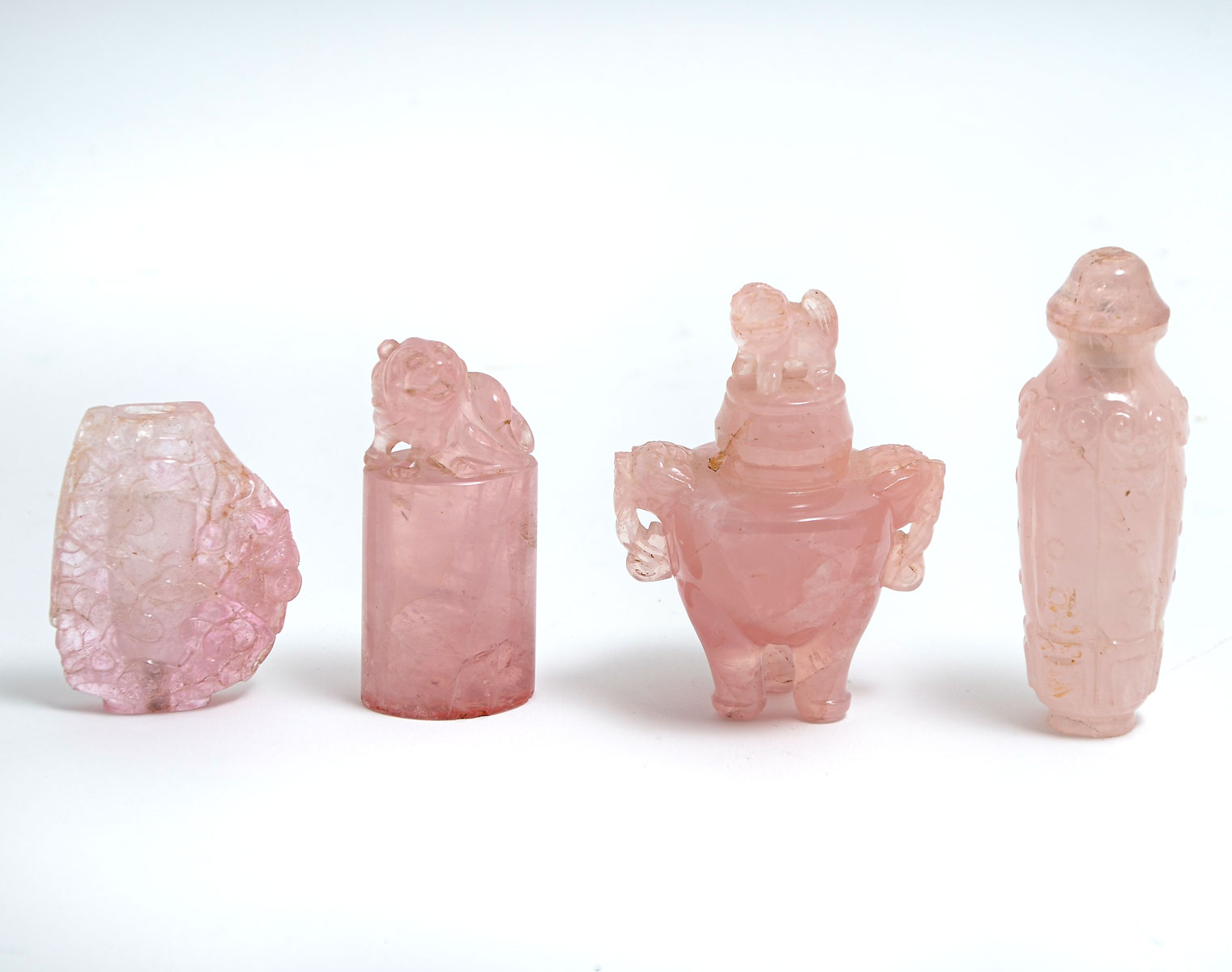 4 PC. CARVED CHINESE ROSE QUARTZ