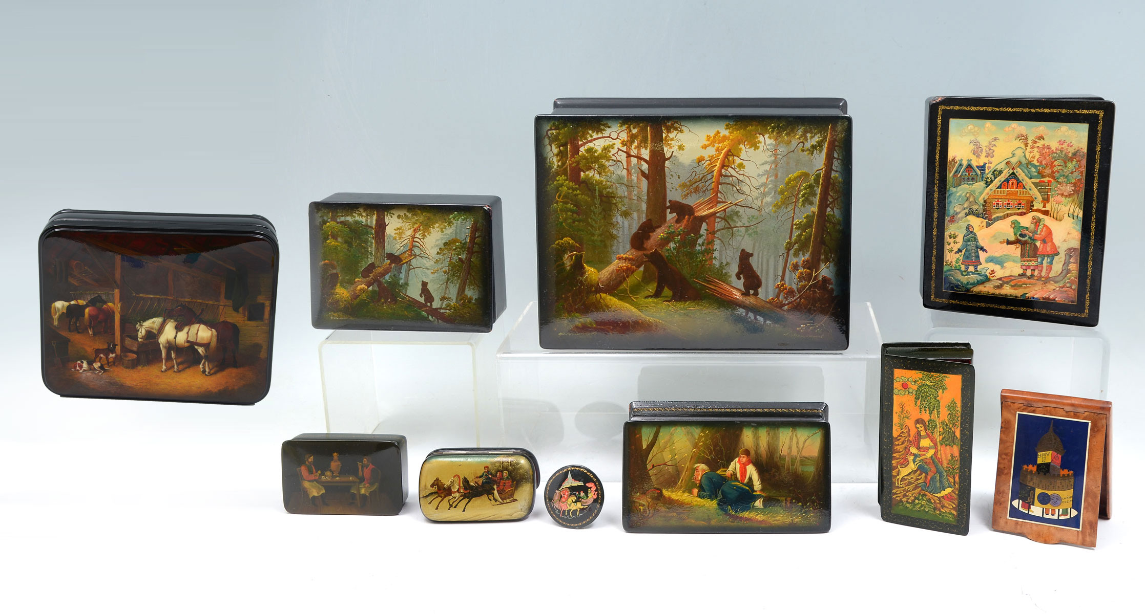 8 PC. FINE RUSSIAN LACQUER BOXES: