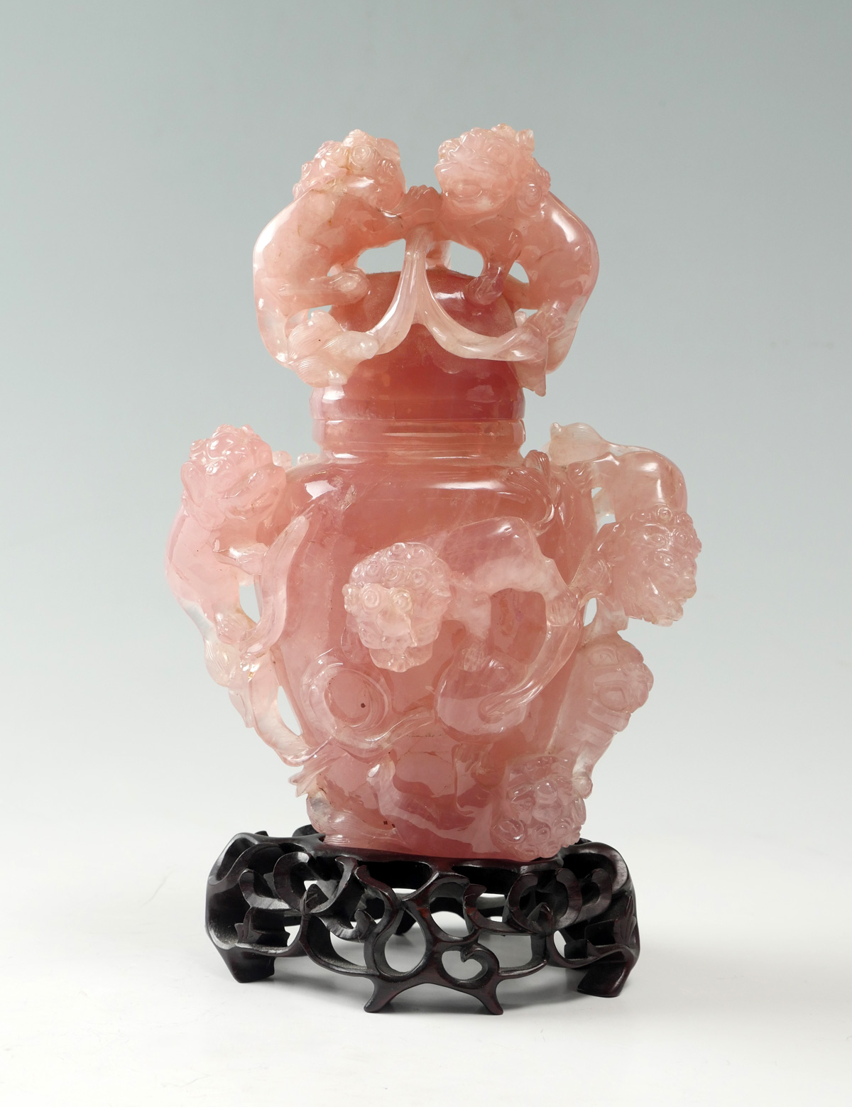 HEAVY CARVED ROSE QUARTZ FOO DOG