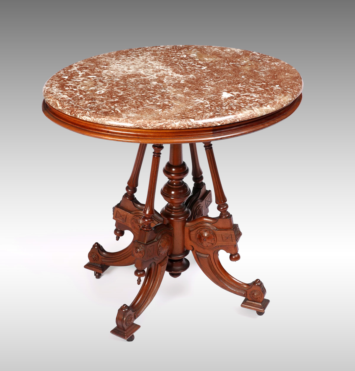 CARVED VICTORIAN MARBLE TOP TABLE: