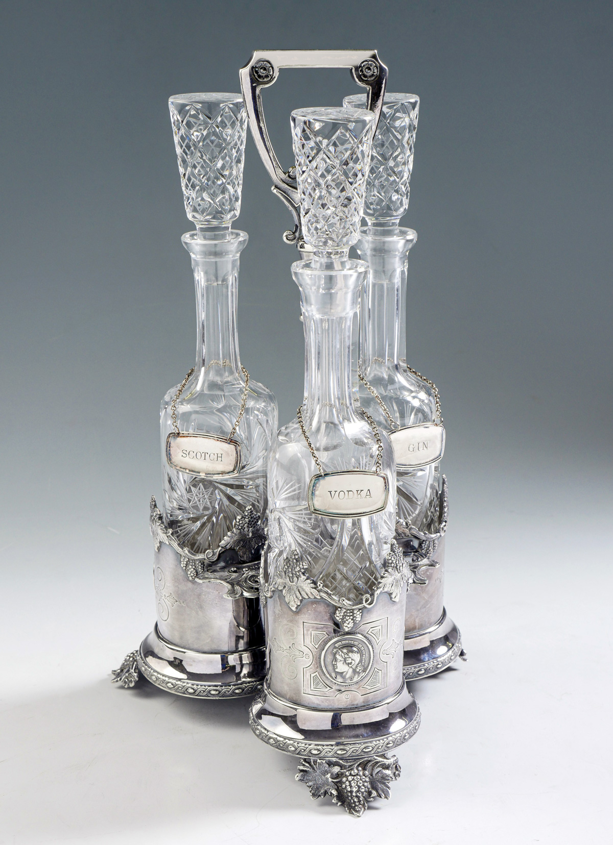 MERIDEN SILVER PLATE DECANTER SET: Meriden