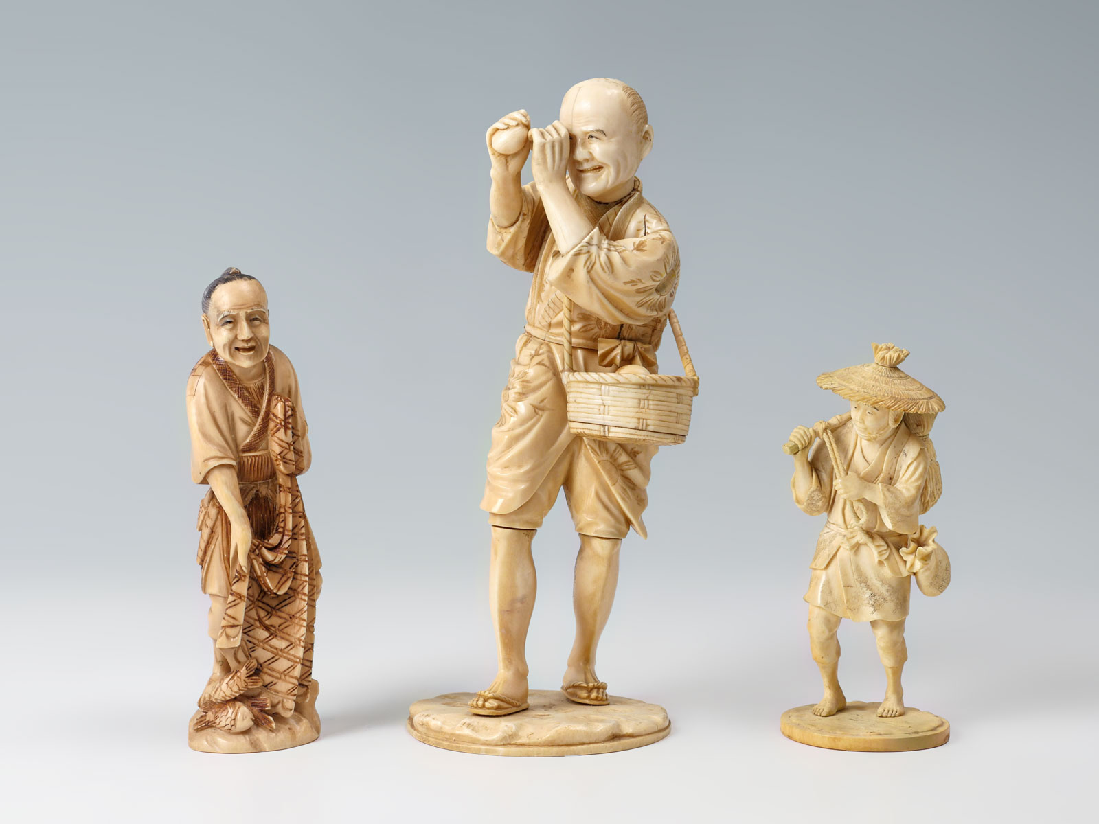 3 PC. CARVED CHINESE IVORY FIGURES: