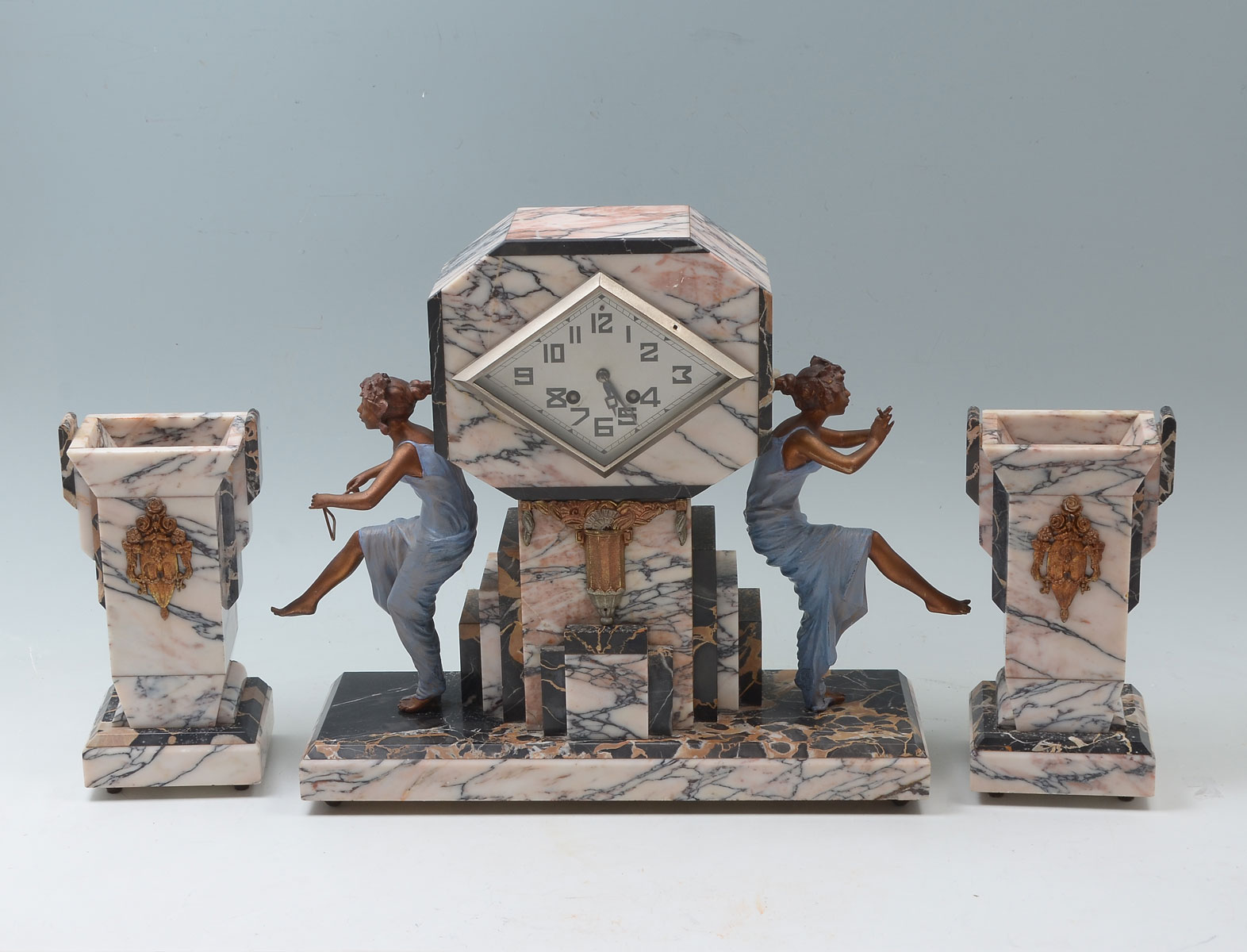 3 PC FRENCH ART DECO CLOCK GARNITURE 36d307