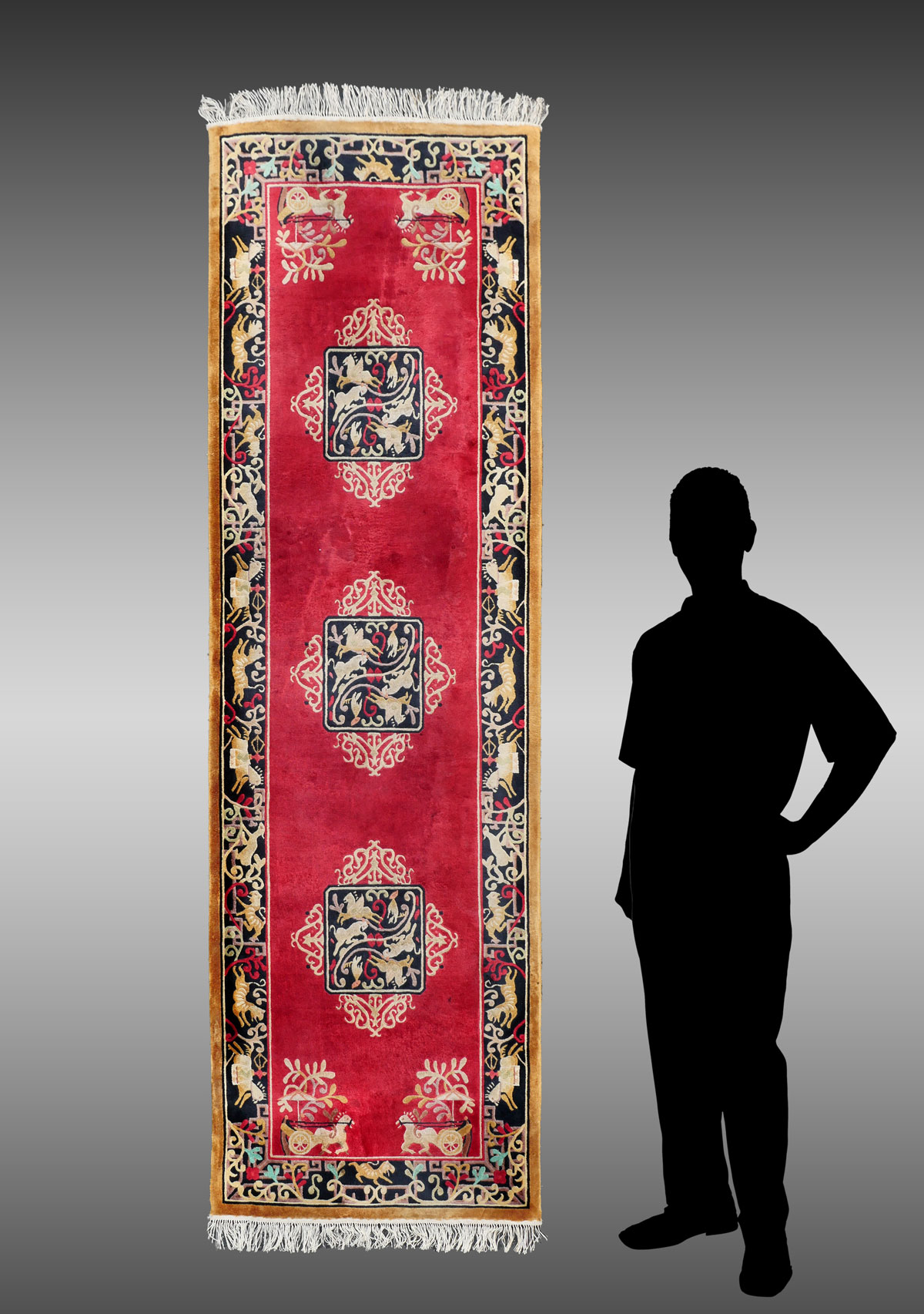 CHINESE HAND KNOTTED SILK RUNNER,