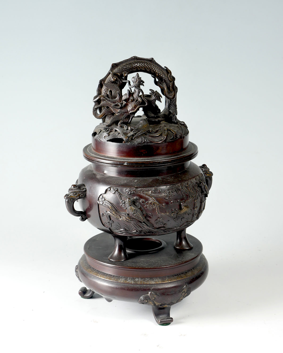 BRONZE JAPANESE DRAGON CENSER  36d356