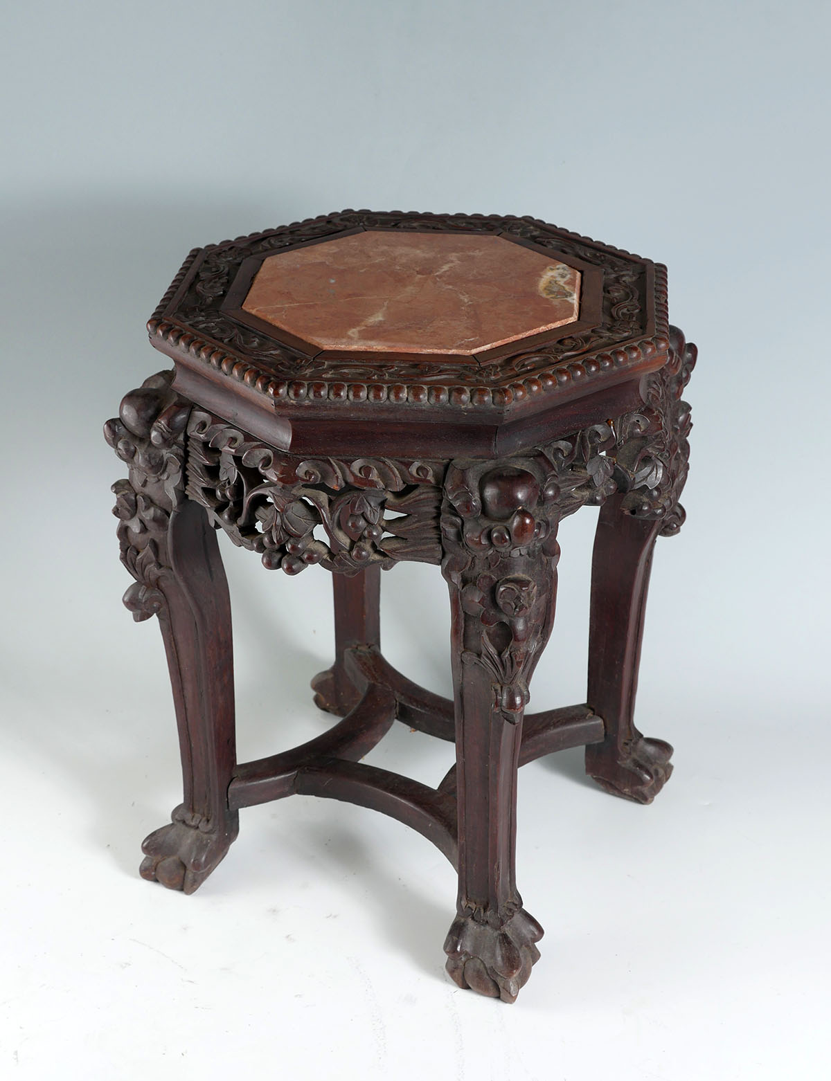 CHINESE MARBLE TOP PLANT STAND: Carved