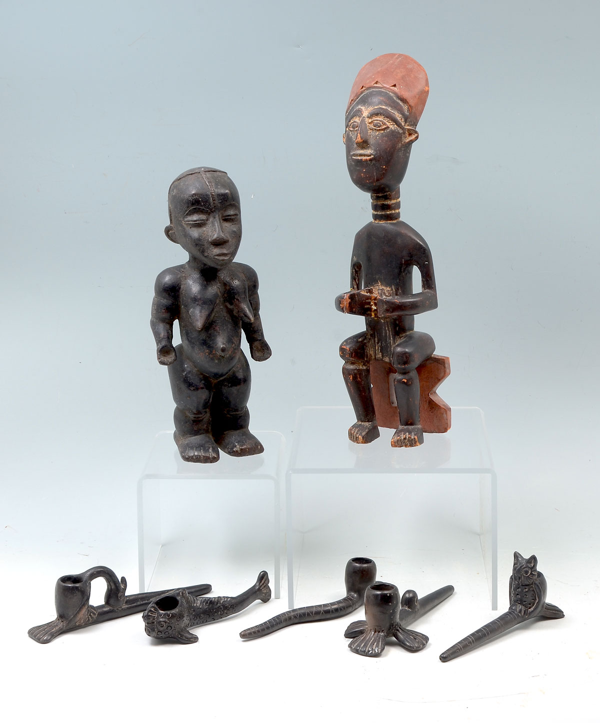 7 PC. FIGURAL PIPE & AFRICAN ART COLLECTION: