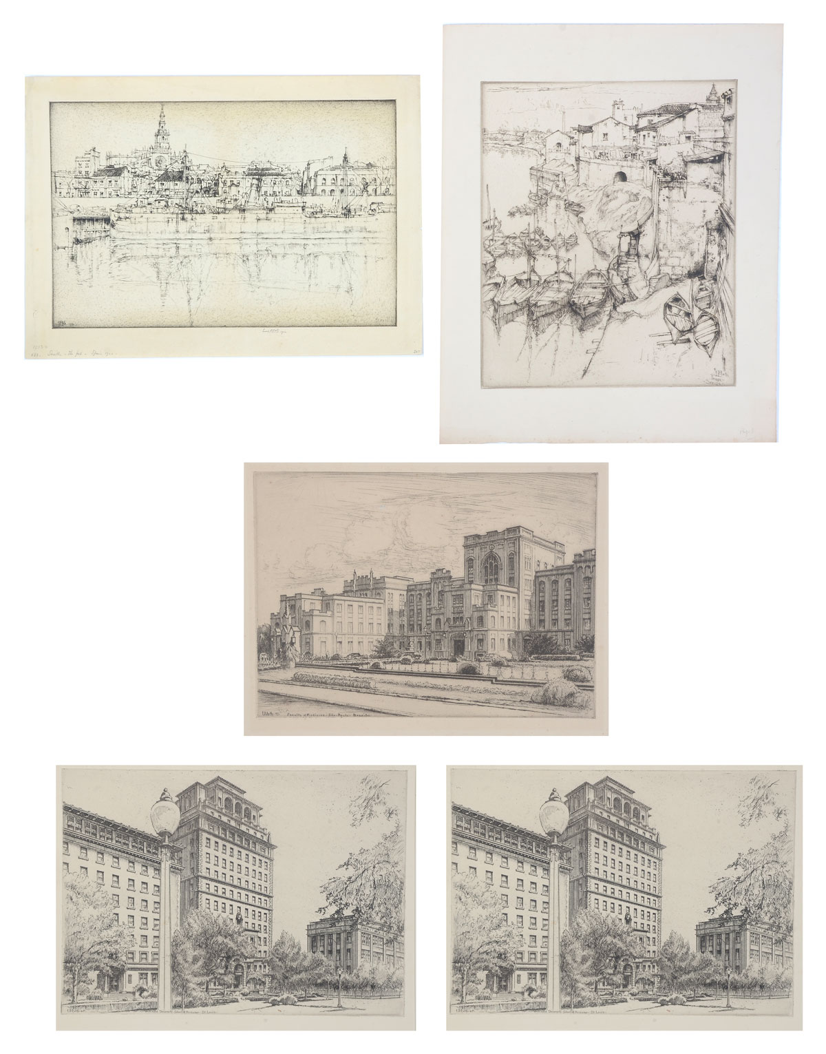 5 ERNEST D. ROTH ETCHINGS: 1) ''Sevilla-The