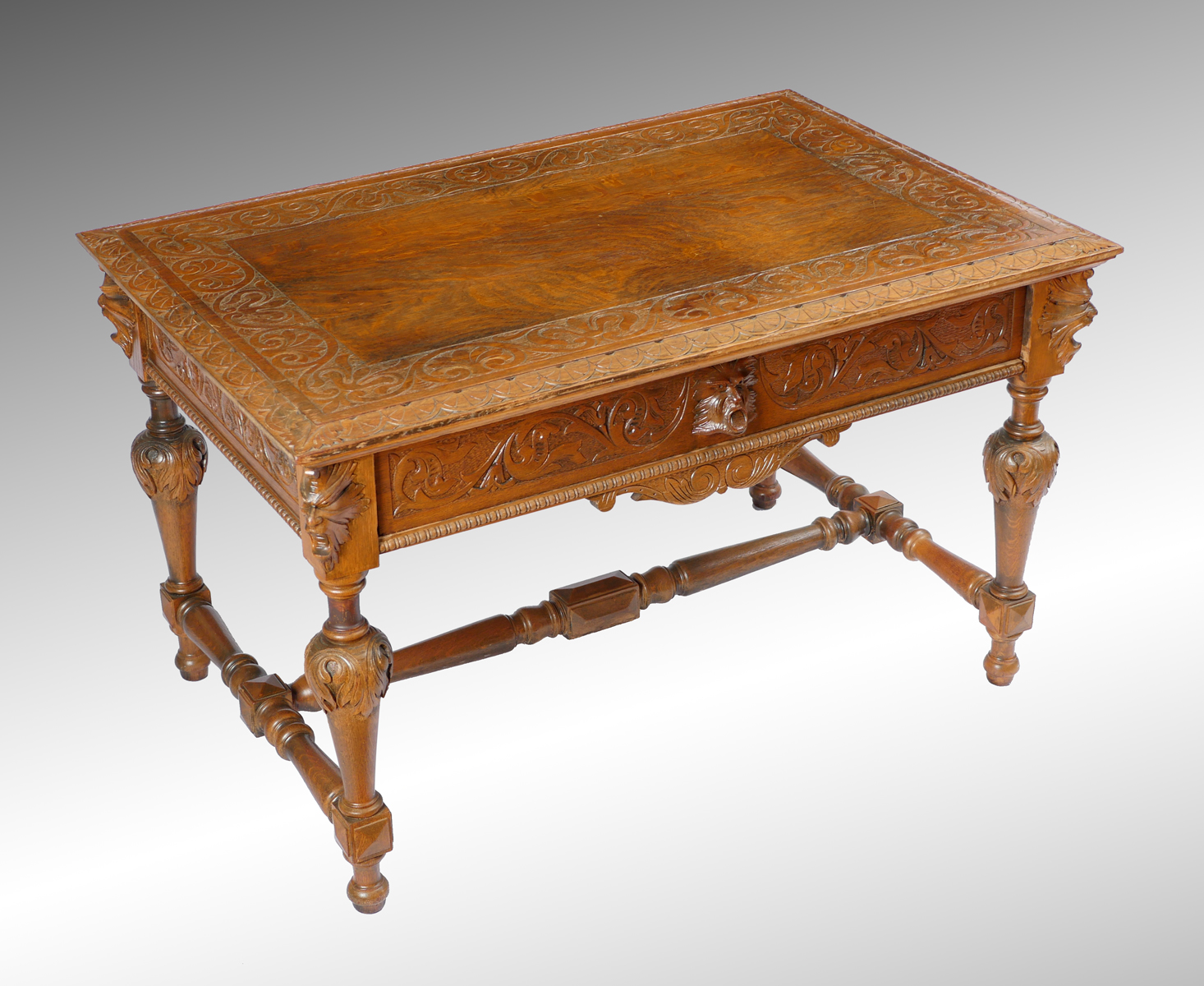 CARVED 1 DRAWER OAK CENTER TABLE: