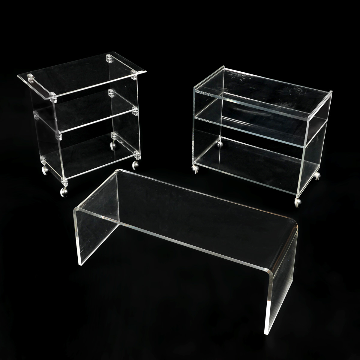 3 PC LUCITE COFFEE TABLE AND TEA 36d405