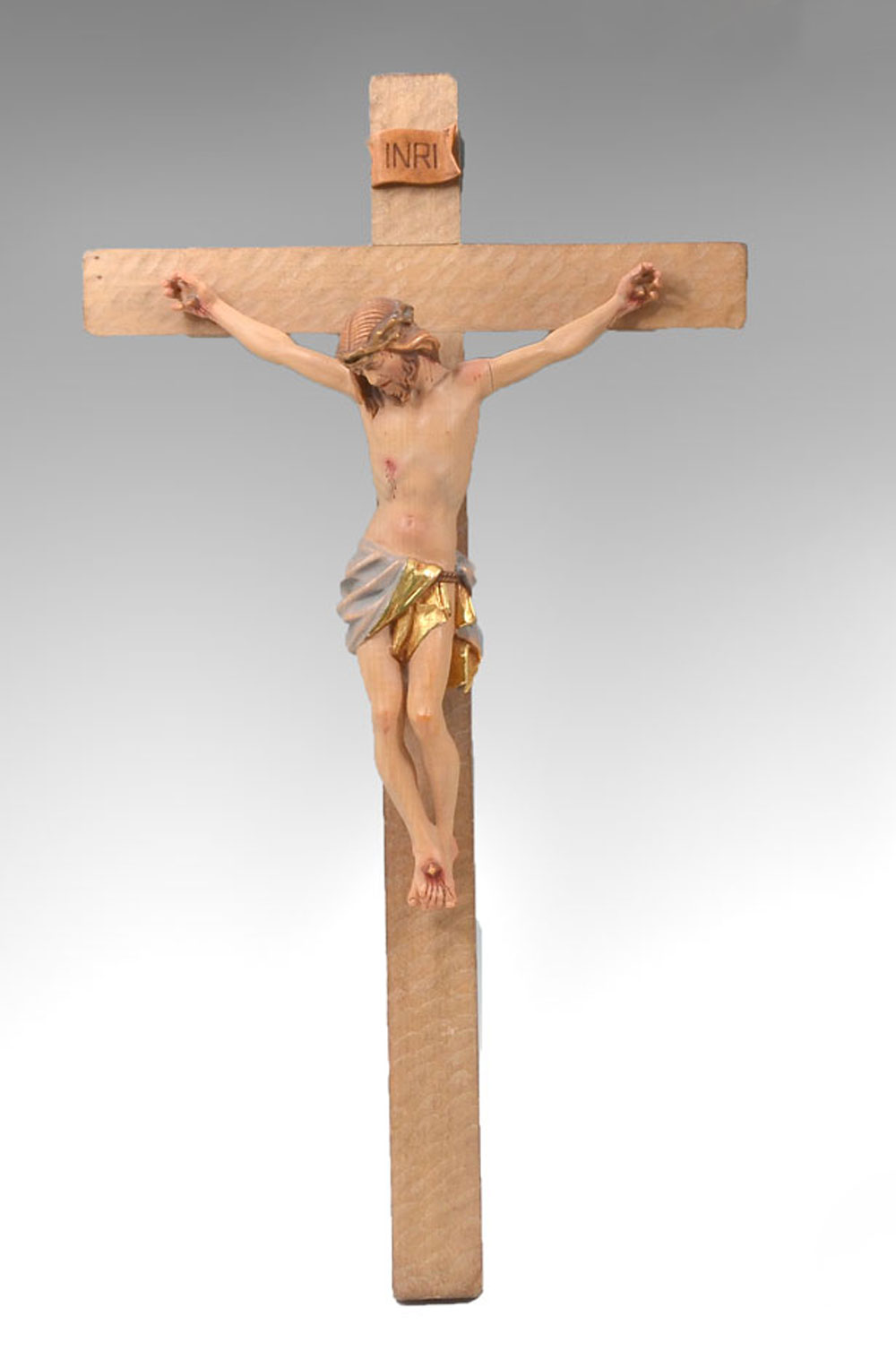 CARVED AND PAINTED WOODEN CRUCIFIX: