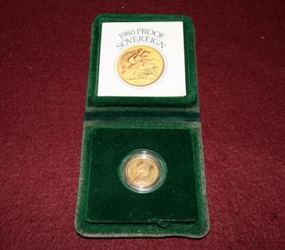 A 1980 proof gold sovereign, in case