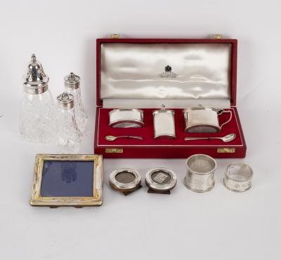 A silver three-piece cruet set, Birmingham