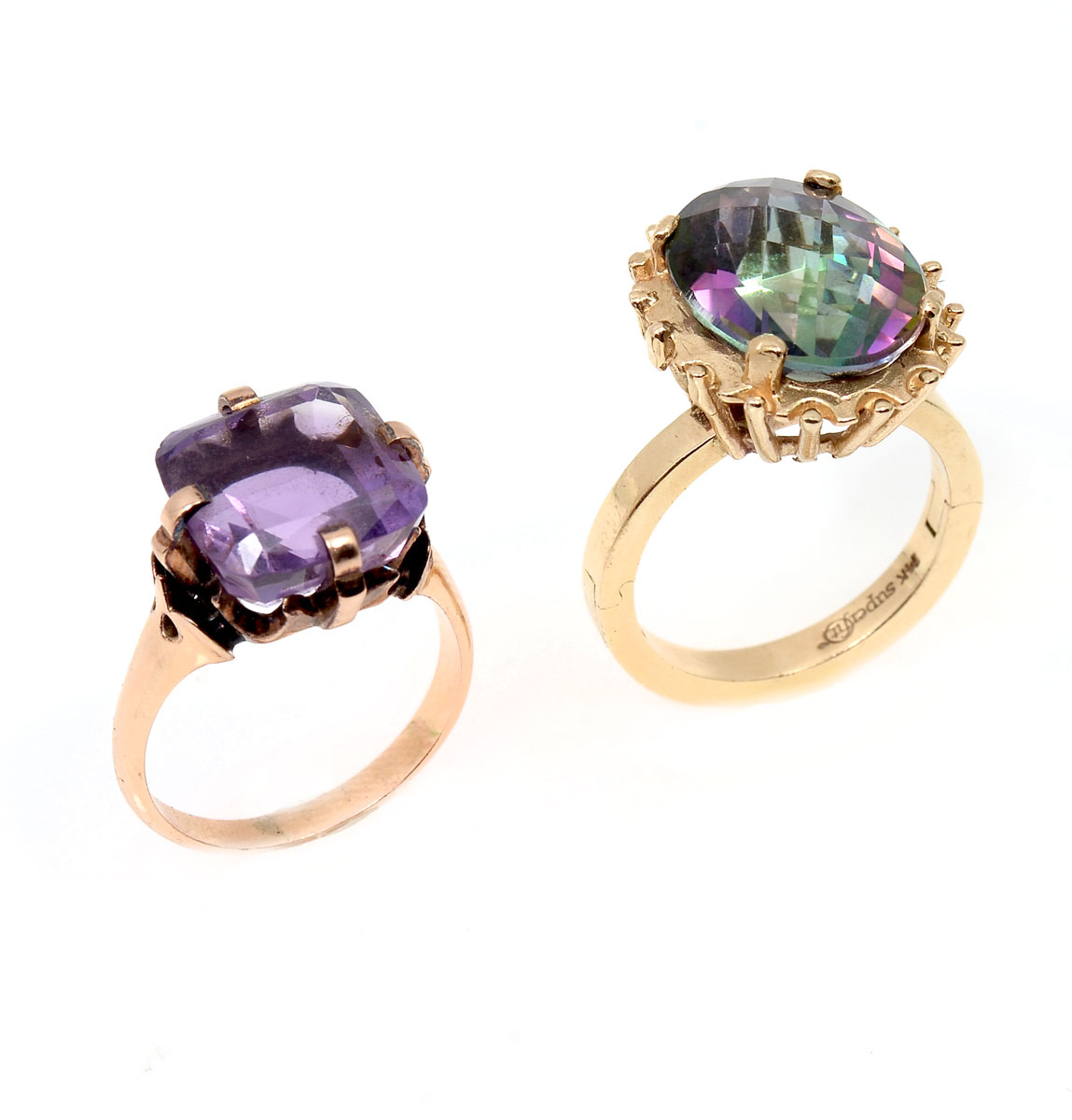 2 14K GEMSTONE RINGS 18K amethyst 36d51b