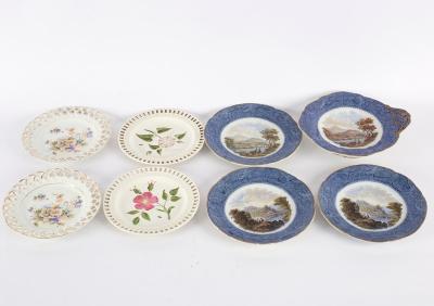 Four Prattware plates, transfer