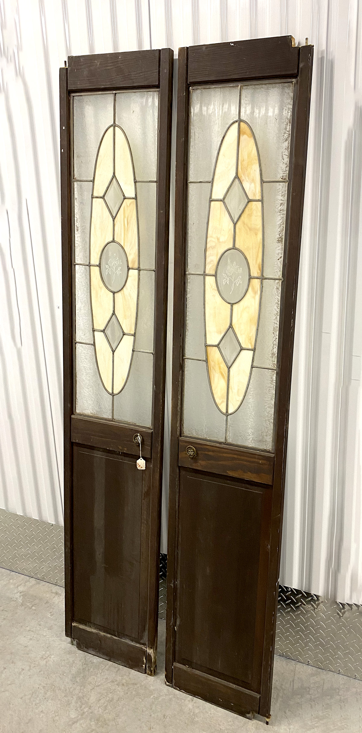 2 ARCHITECTURAL STAINED GLASS DOORS:
