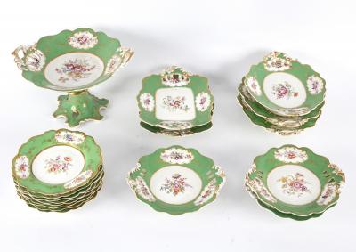 An English green-ground dessert service,