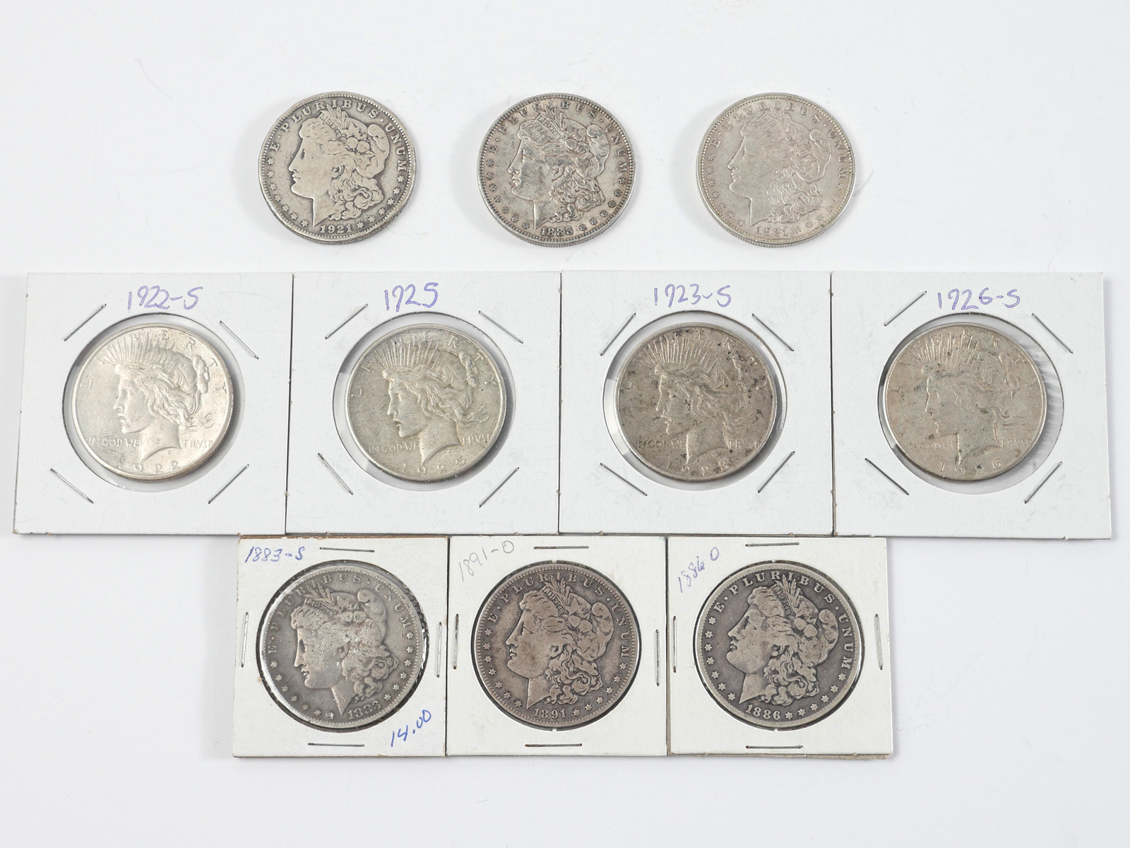 10 PC MORGAN PEACE SILVER DOLLARS  36d567