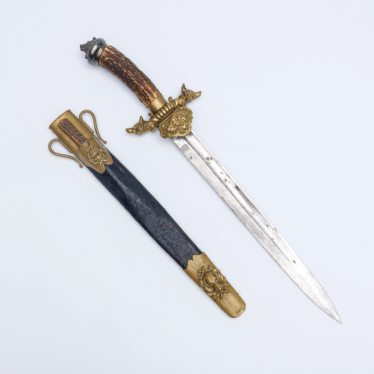 GERMAN BRASS FIGURAL HUNTING DAGGER: