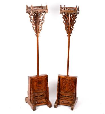 A pair of Thai candle stands, the