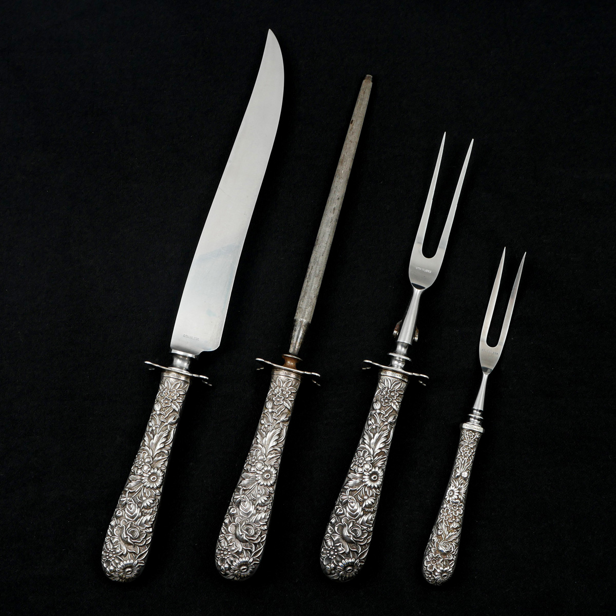 KIRK REPOUSSE STERLING CARVING SET: