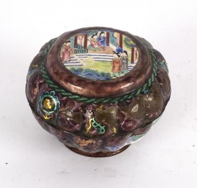 A Cantonese enamel box and cover, possibly